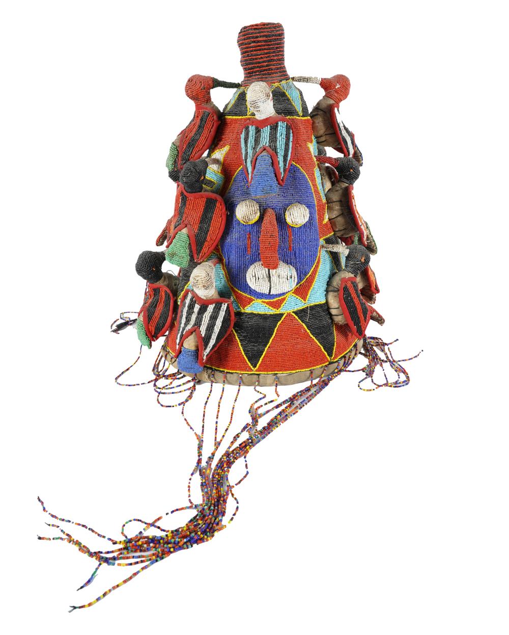 Appraisal: YONEBA TRIBE NIGERIA BEADED HEADDRESSwith beaded birds attached to the