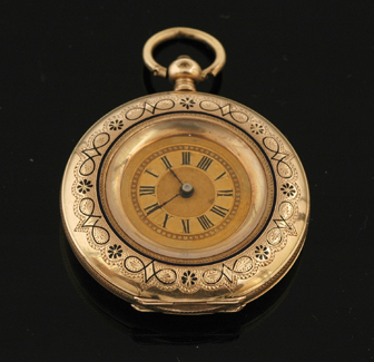 Appraisal: A Ladies gold and enamel pocketwatch Circa Key wind movement