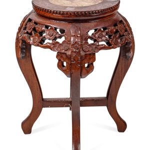 Appraisal: A Chinese Export Carved Wood and Marble-Top Jardini re Stand