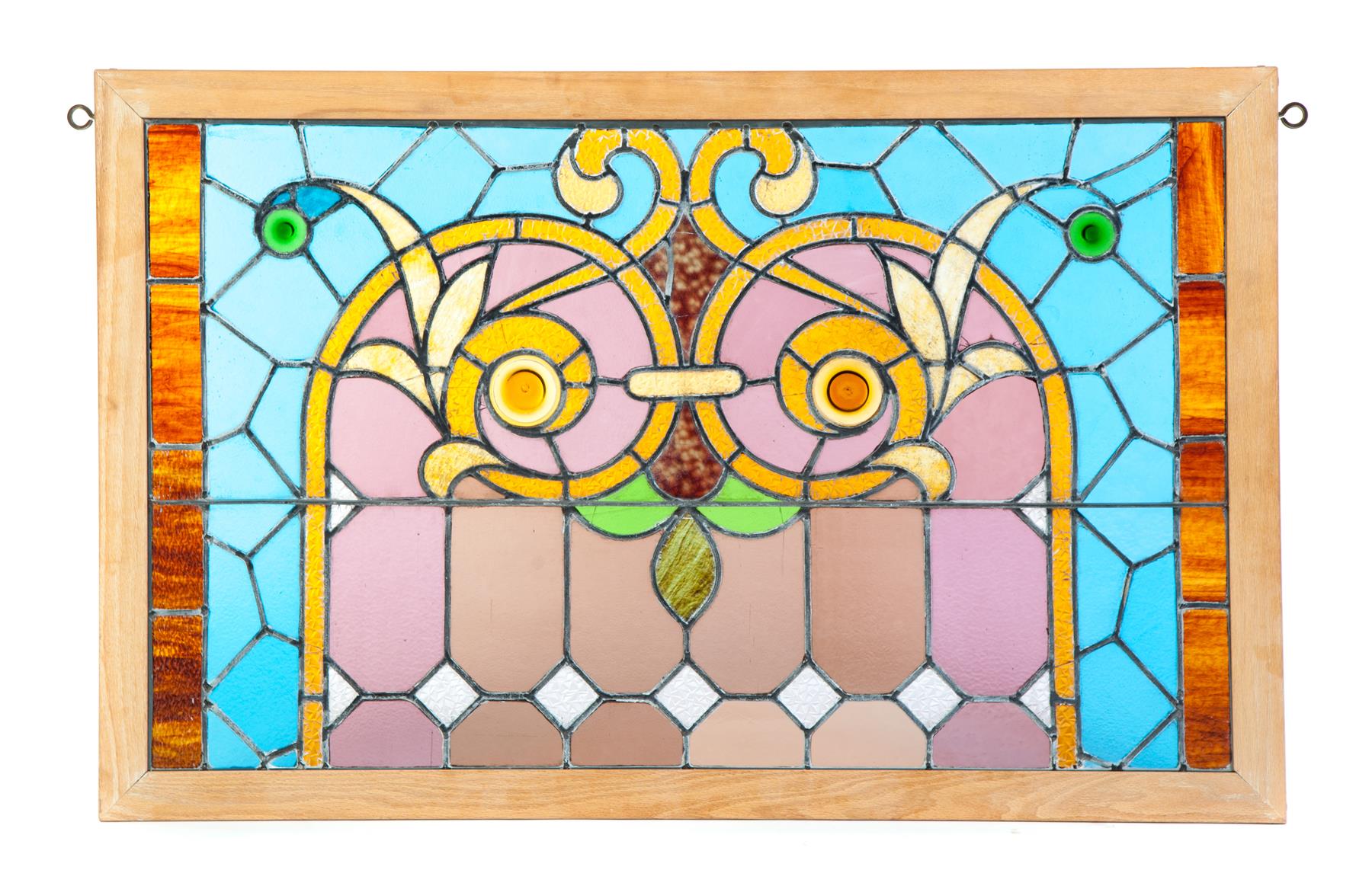 Appraisal: LEADED COLORED GLASS WINDOW American late th century Flowing and