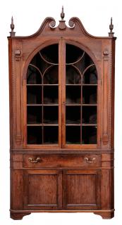 Appraisal: North Carolina Federal Carved Walnut Corner Cupboard attributed to shop