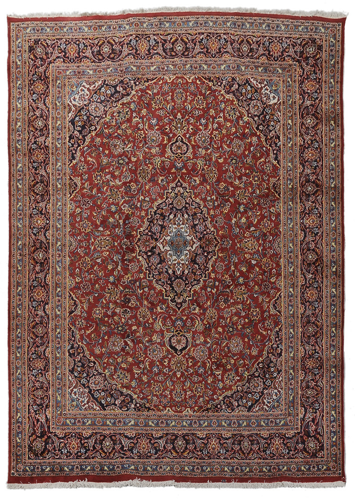 Appraisal: Kashan Carpet Persian modern dark blue and ivory central medallion