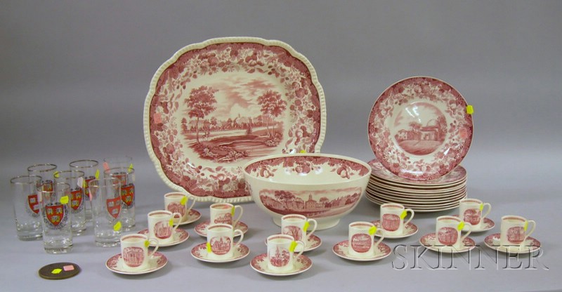 Appraisal: Thirty-eight Pieces of Wedgwood Crimson and White Transfer Harvard University