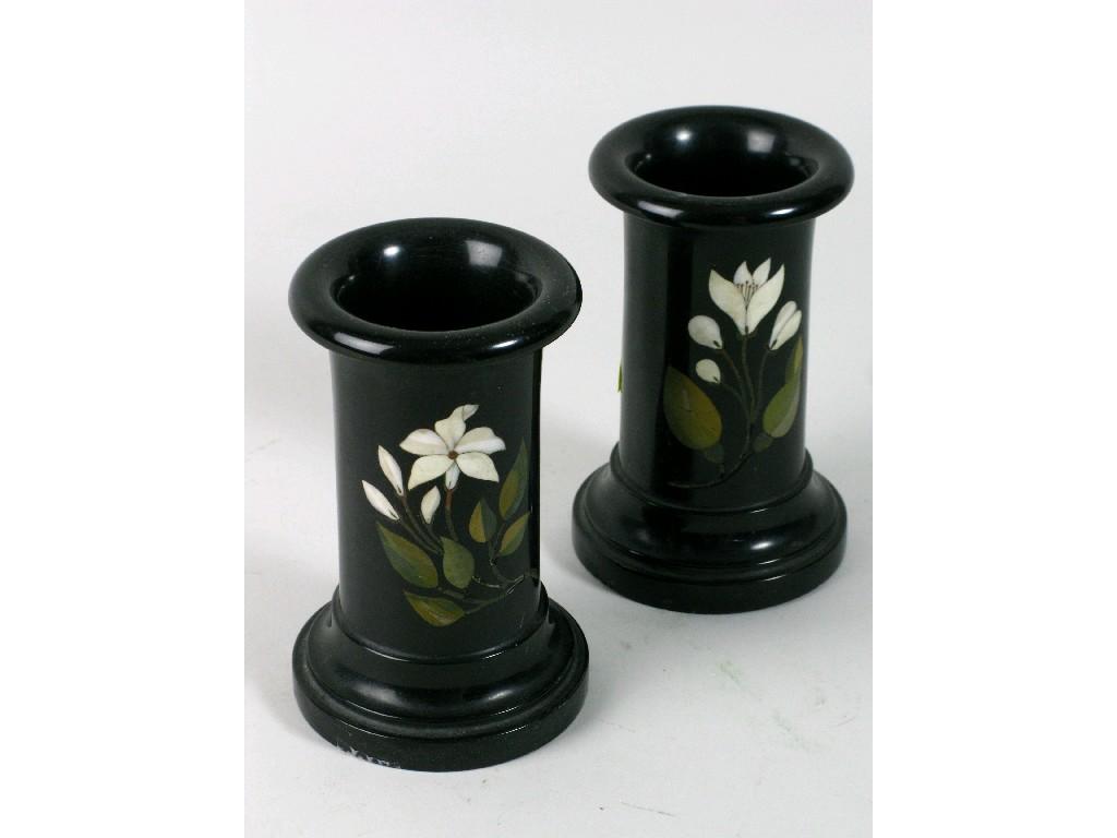 Appraisal: A pair of th Century pietra dura marble Spill Holders