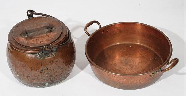 Appraisal: AN ANTIQUE COPPER CAULDRON cm diameter together with a cm