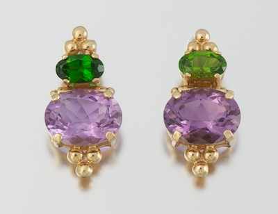 Appraisal: A Pair of Ladies' Amethyst and Tsavorite Earrings k yellow