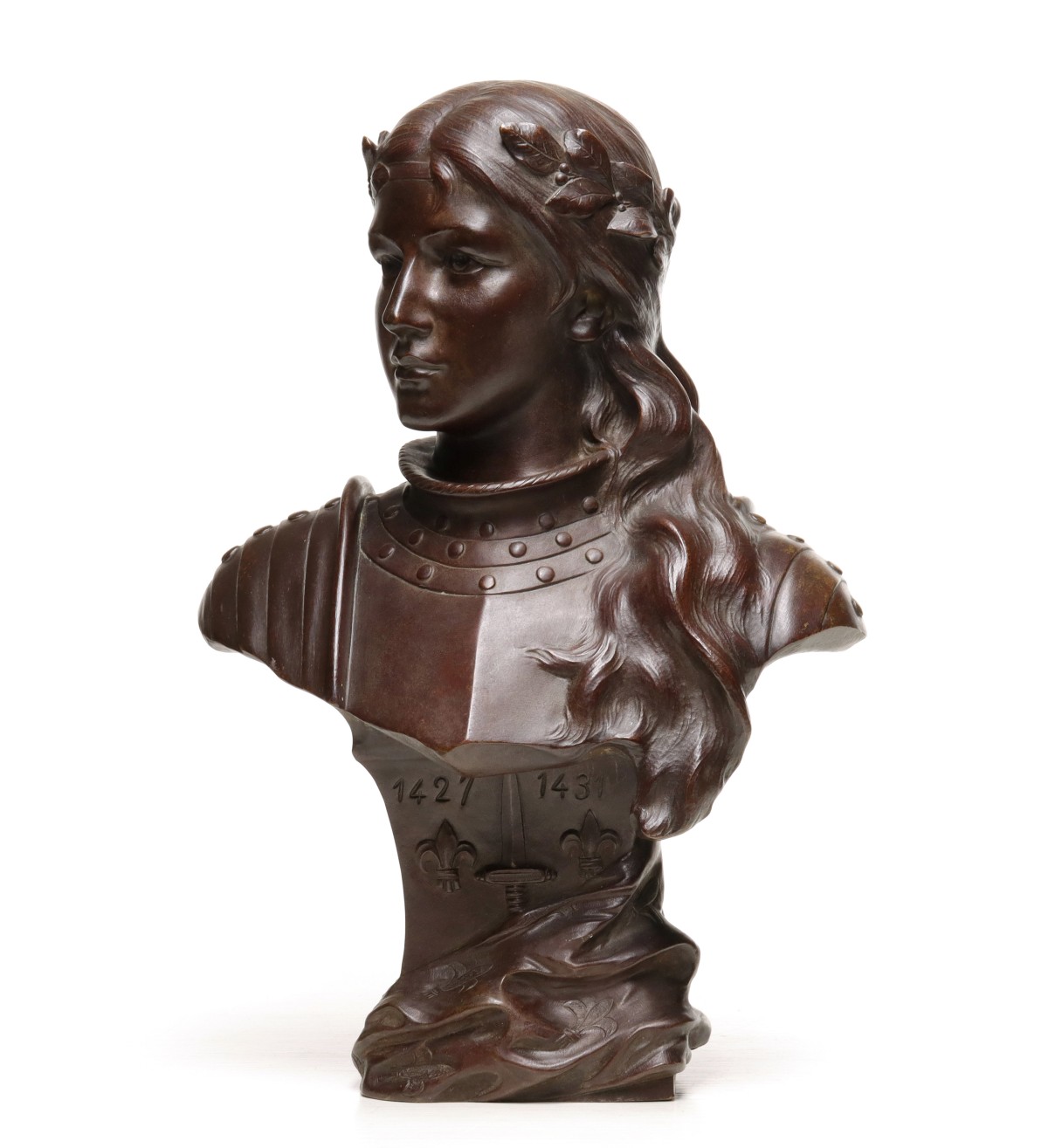 Appraisal: BRONZE BUST OF JEANNE D' ARC SIGNED A CALMA Early