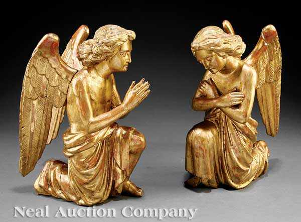 Appraisal: A Pair of Italian Carved and Giltwood Angels th c