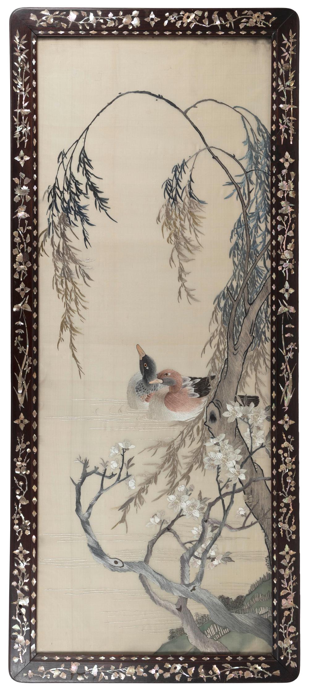 Appraisal: CHINESE SILK NEEDLEWORK IN A DECORATIVE FRAME TH CENTURY NEEDLEWORK