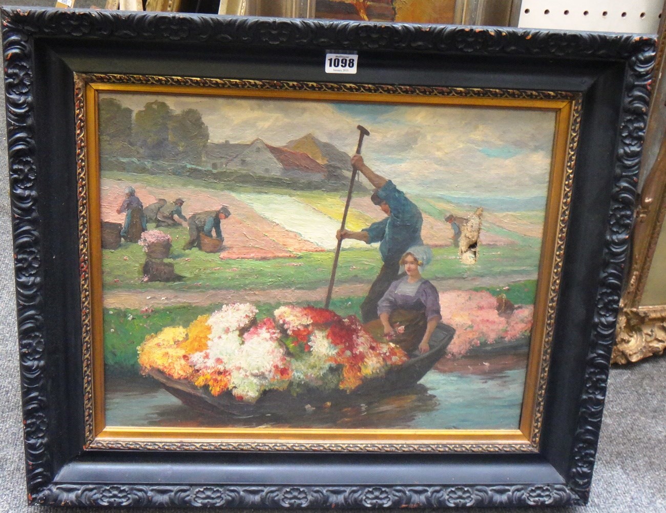 Appraisal: R Jelinek - the flower barge oil on canvas signed