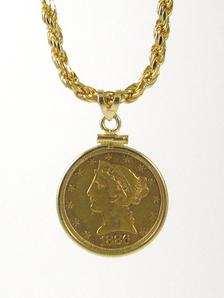 Appraisal: U S GOLD COIN AND FOURTEEN KARAT GOLD PENDANT NECKLACE