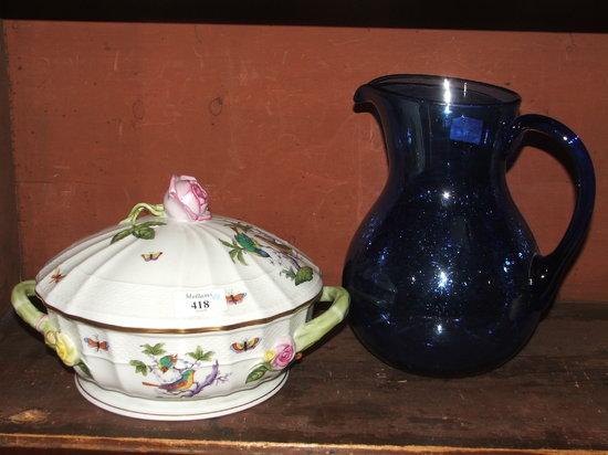 Appraisal: AN HEREND PORCELAIN TWO HANDLED TUREEN AND COVER with flower