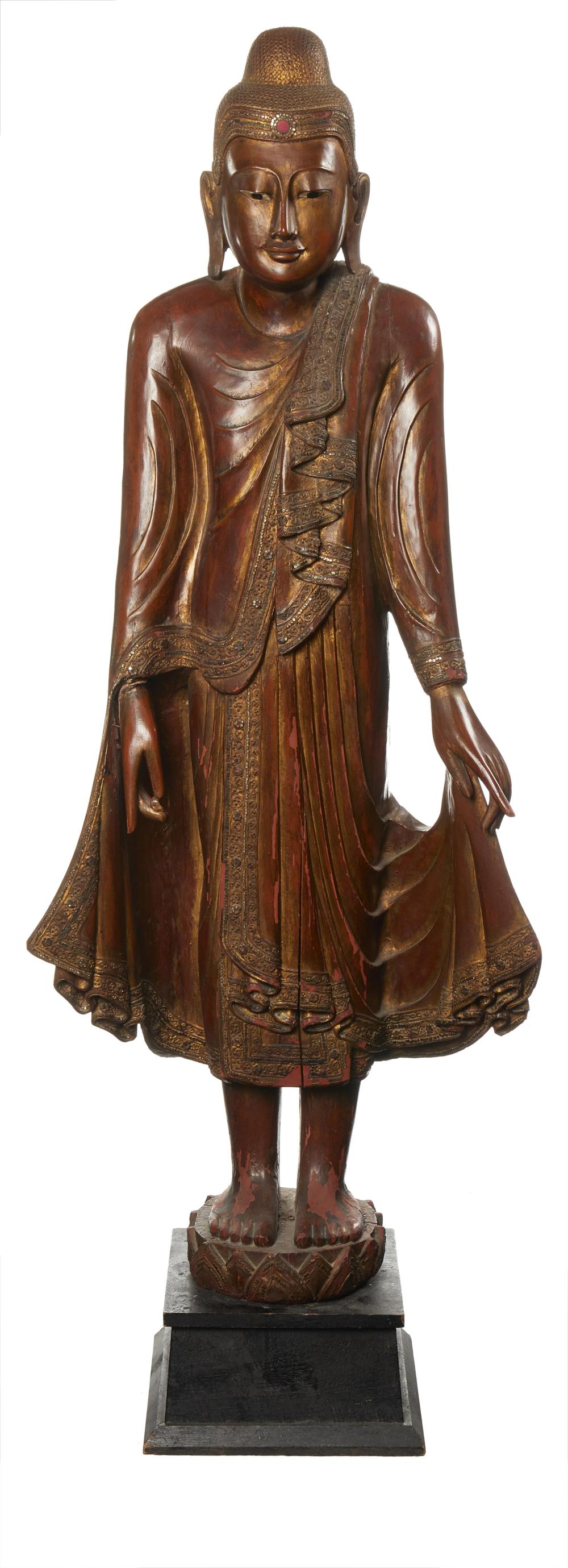 Appraisal: A Mandalay-style Burmese standing Buddha figure th Century Carved wood