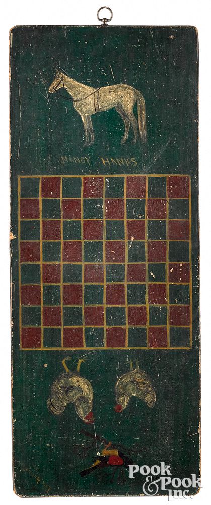 Appraisal: Painted pine gameboard late th c Painted pine gameboard late