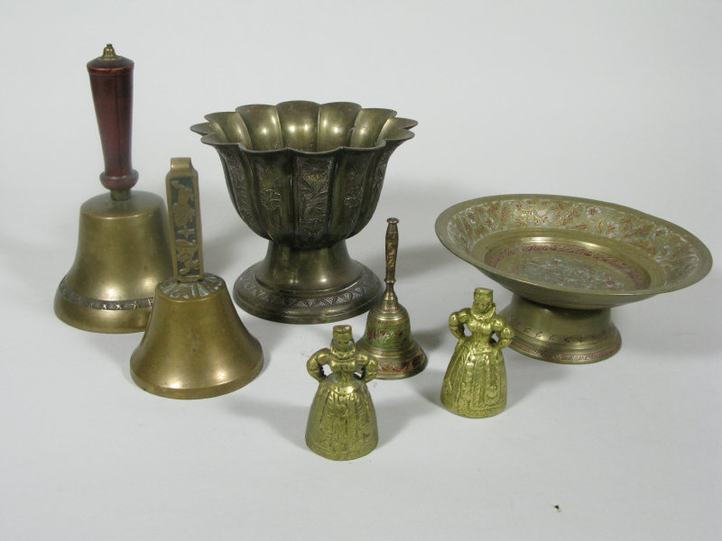 Appraisal: Group of Seven Brass Items two bowls and five dinner