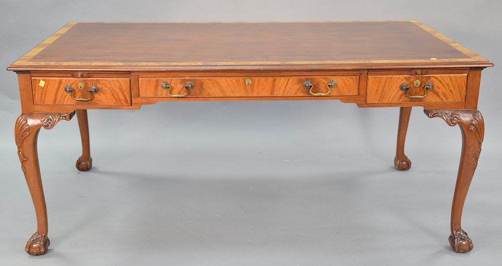 Appraisal: Chippendale mahogany writing table with three drawers having banded inlaid