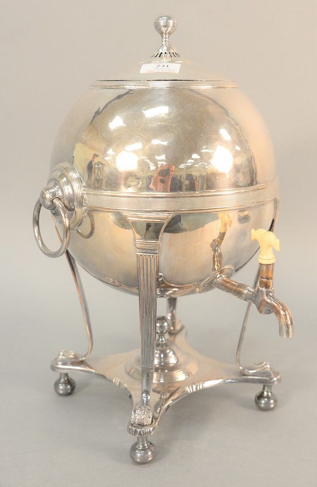 Appraisal: Large silver plated hot water urn with spigot on ball