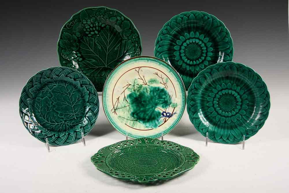 Appraisal: ASSORTED MAJOLICA PLATES - Including Pair of Wedgwood Sunflowers in