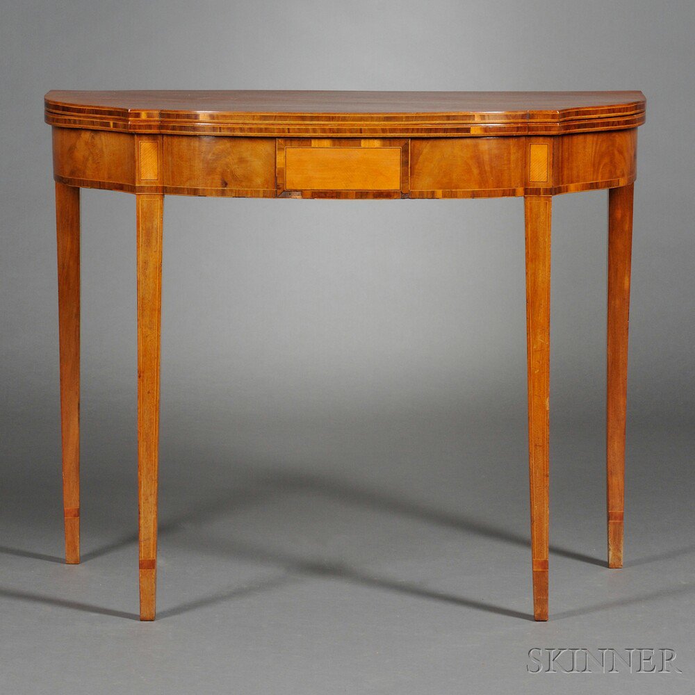 Appraisal: Federal Inlaid Mahogany Card Table Massachusetts c the elliptic top