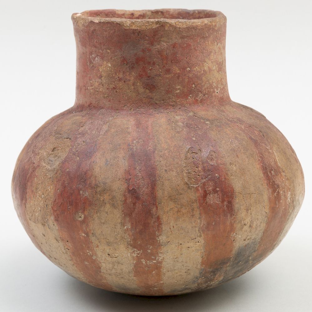 Appraisal: Prehistoric Caddoan Pottery Vessel with Red Stripes on a Tan