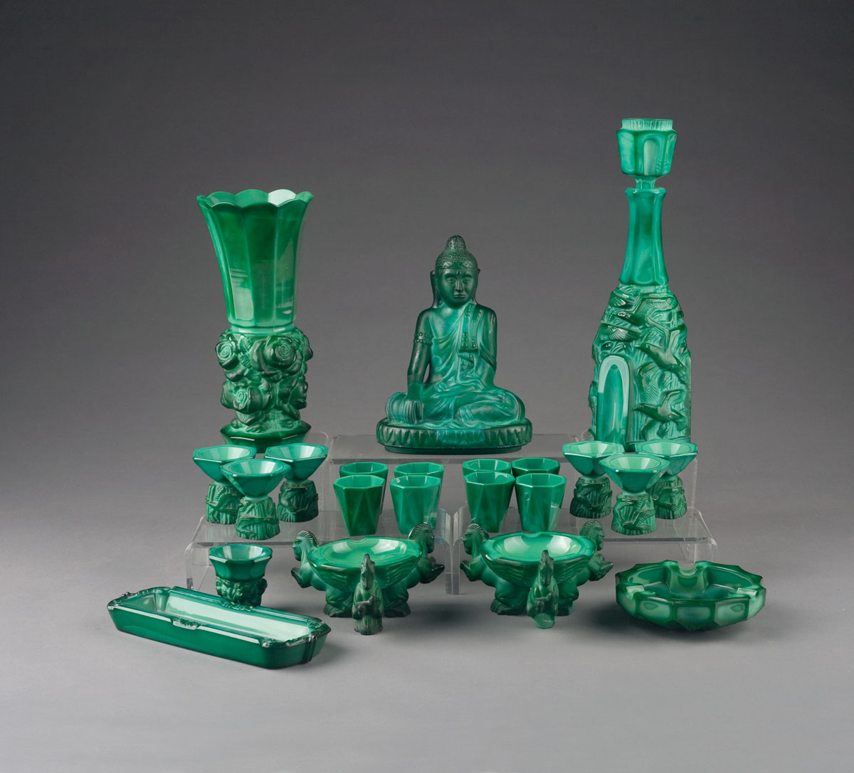 Appraisal: TWENTY-TWO ART DECO MALACITE GLASS OBJECTS