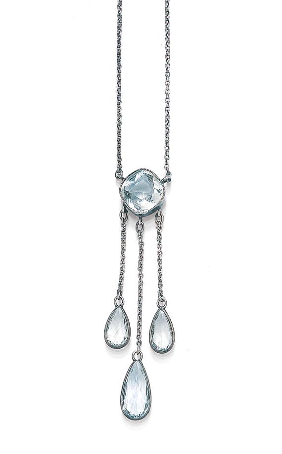 Appraisal: AQUAMARINE AND SILVER NECKLACE Vienna - Fancy Lavalli re model