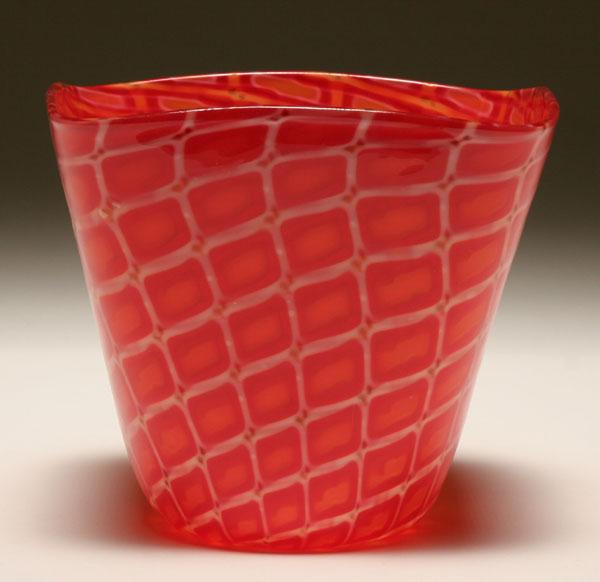 Appraisal: Archimede Seguso Losanghe vase Deep red honeycomb patterned body H