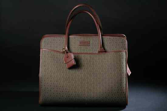 Appraisal: HARTMANN JACQUARD AND LEATHER SATCHEL Center zip opening single compartment