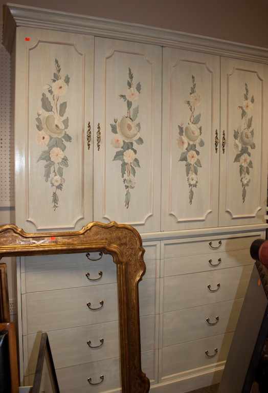 Appraisal: French Provincial style painted wood armoire linen cabinet Estimate -