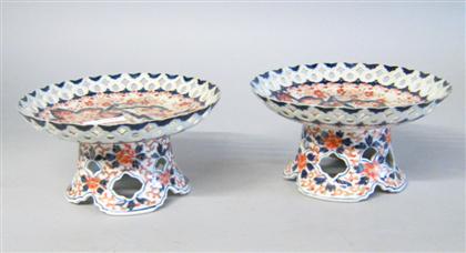 Appraisal: Pair of Japanese imari reticulated porcelain tazzas th century H