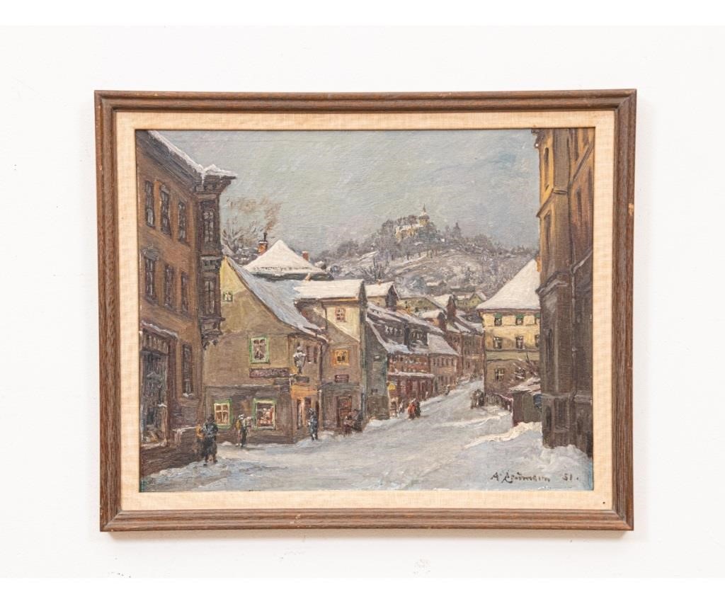 Appraisal: Armin Reuman - German oil on board of winter village