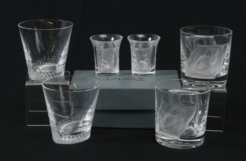 Appraisal: FRENCH LALIQUE CRYSTAL WHISKEY GLASSES sets of liquor or shot