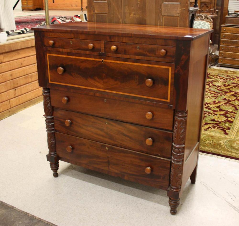 Appraisal: EMPIRE MAHOGANY SECRETARY CHEST American th century a six-drawer chest