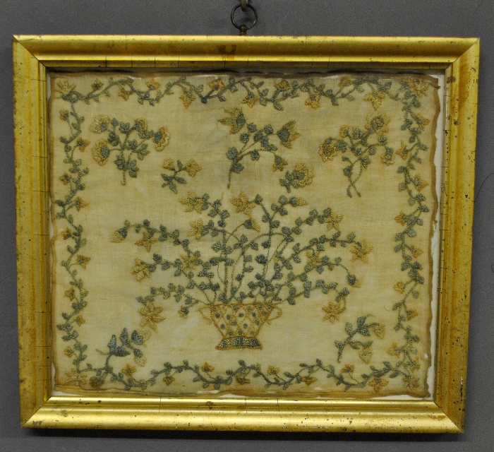 Appraisal: - Silk on linen needlework of a basket of flowers