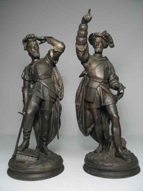 Appraisal: Lot of two bronze finished classical style soldier sculptures Bronze