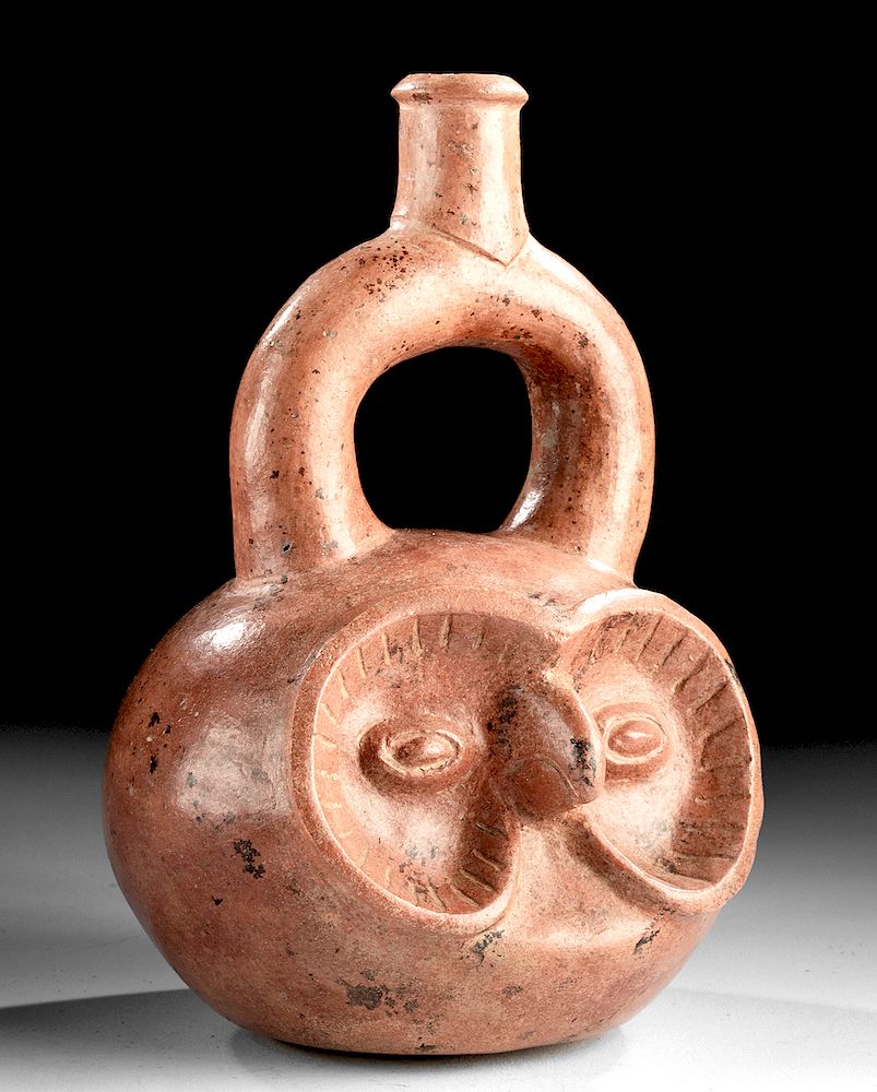 Appraisal: Moche Ceramic Stirrup Vessel - Owl Face Pre-Columbian North Coast