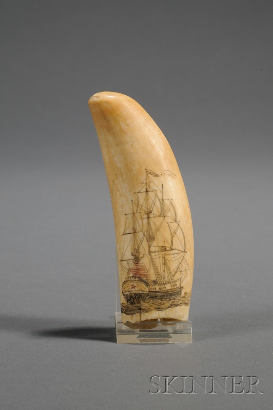 Appraisal: Small Engraved Whale's Tooth th century depicting a foreshortened view