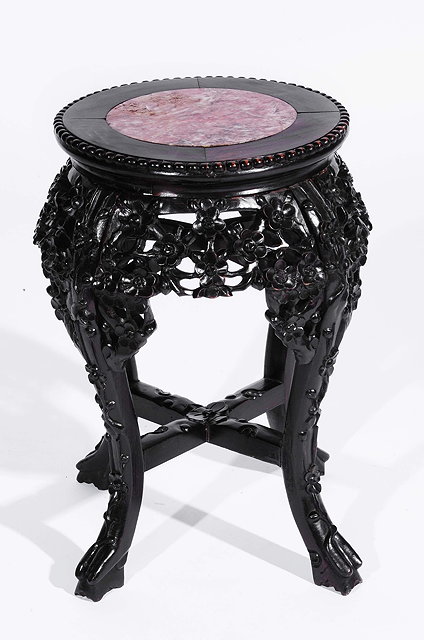 Appraisal: A Chinese rosewood and marble inlaid urn stand th Centurywith