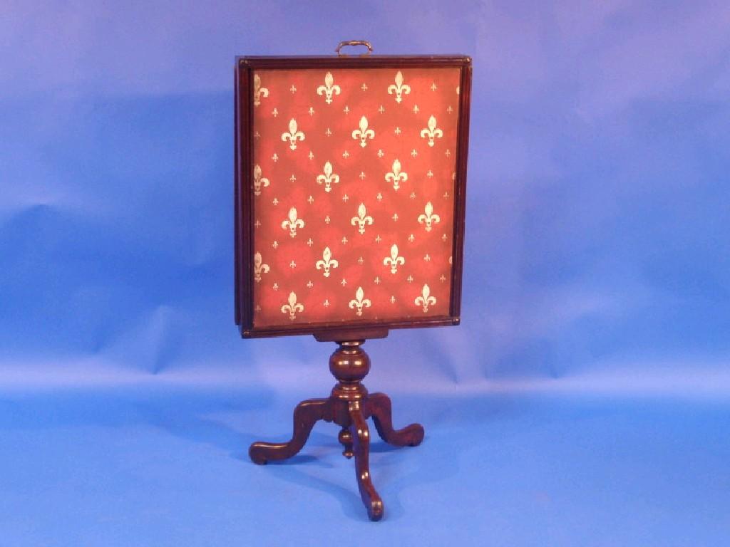 Appraisal: A thC mahogany fire screen with adjustable panel raised on