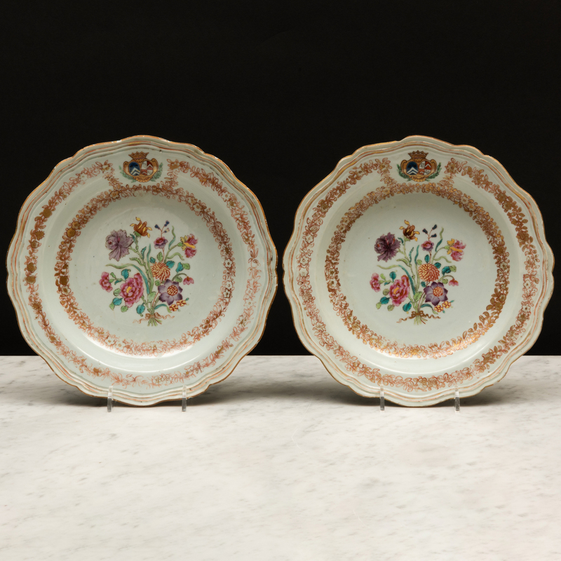 Appraisal: Pair of Chinese Export Famille Rose Porcelain Soup Plates with