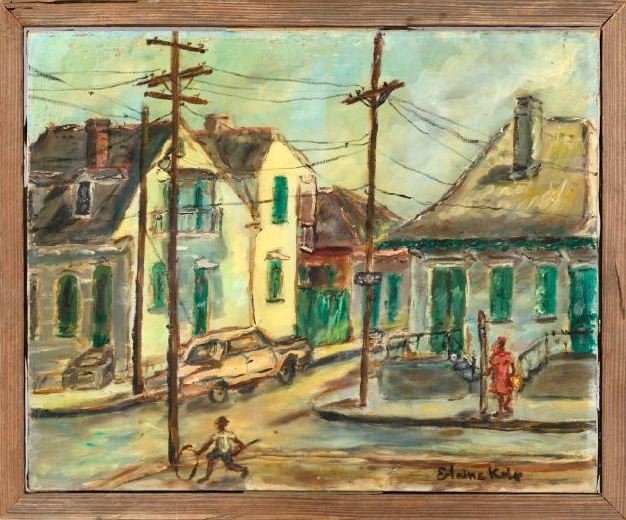 Appraisal: Elaine Kolp American Louisiana b Bus Stop oil on canvas