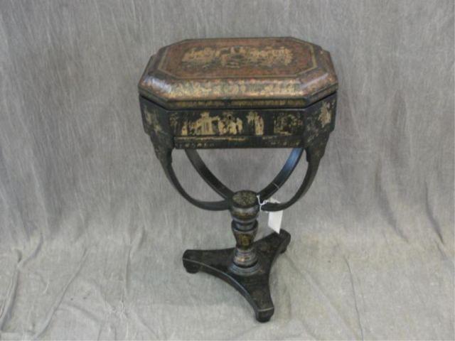 Appraisal: Black Japanned Sewing Table From a Mamaroneck location Dimensions w