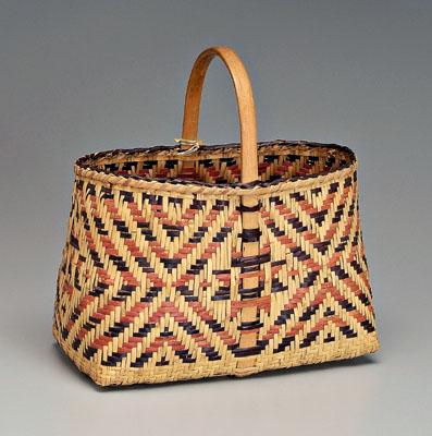 Appraisal: Rare dated Cherokee river cane basket tapered shopping basket with