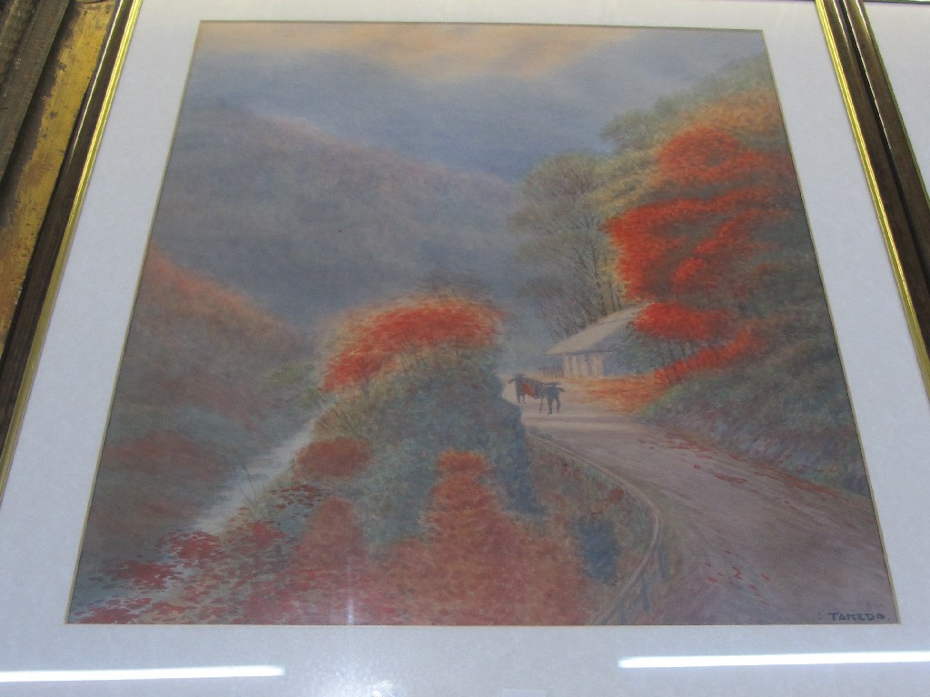 Appraisal: I TAKEDO Watercolour 'Figures on a Road' signed