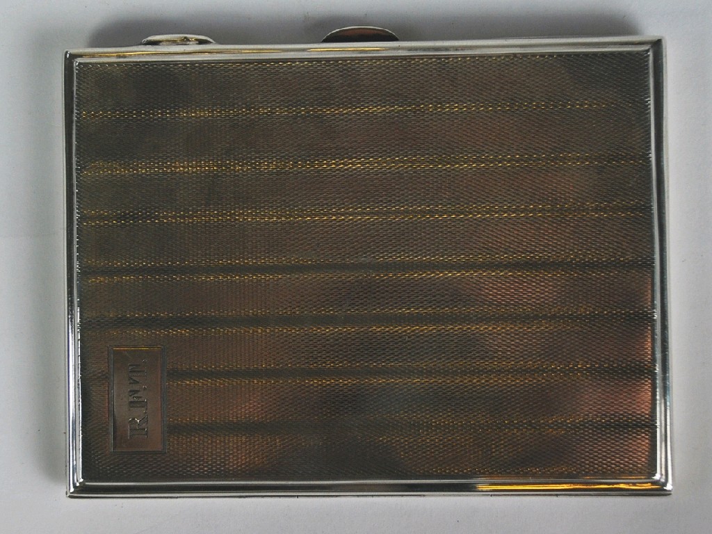 Appraisal: SILVER POCKET CIGARETTE CASE oblong and engine turned with stepped