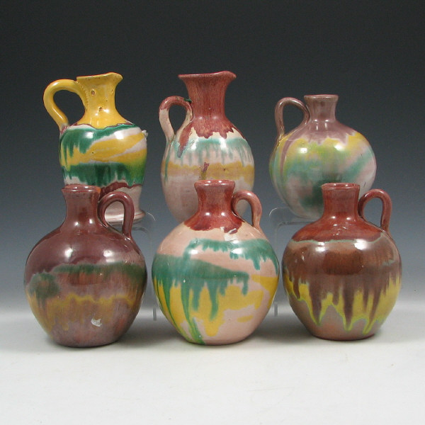 Appraisal: Southern Pottery Mason Glaze Effect Jugs Six Six Southern Caroline