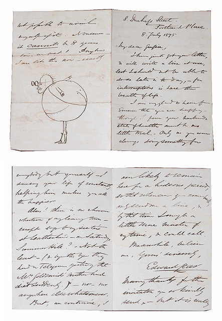 Appraisal: EDWARD LEAR - A signed letter to the Hon Augusta