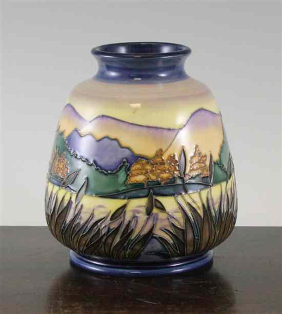 Appraisal: A Moorcroft 'Spirit of the Lakes' pattern tapered cylindrical vase