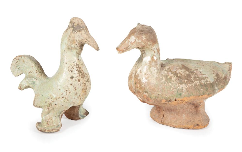 Appraisal: Two Chinese Glazed Pottery Birds probably Han Dynasty BCE- CE