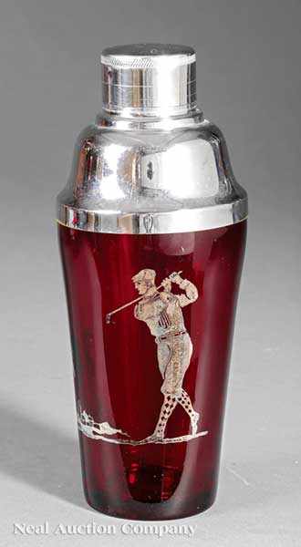 Appraisal: An Art Deco Ruby Glass and Silver-Mounted Cocktail Shaker c